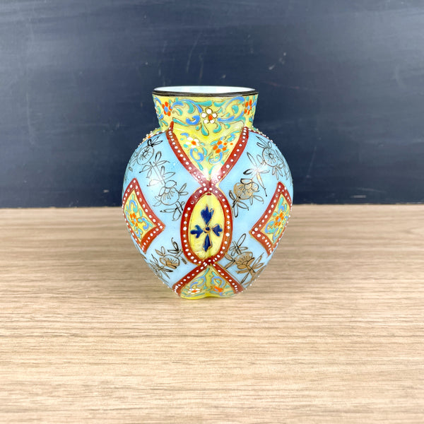 Painted glass bohemian vase - turn of the century antique - NextStage Vintage