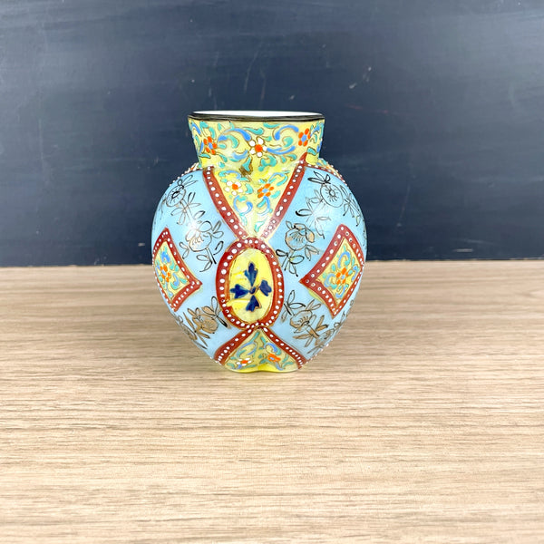 Painted glass bohemian vase - turn of the century antique - NextStage Vintage