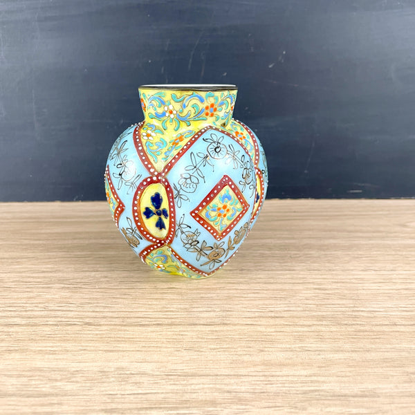 Painted glass bohemian vase - turn of the century antique - NextStage Vintage