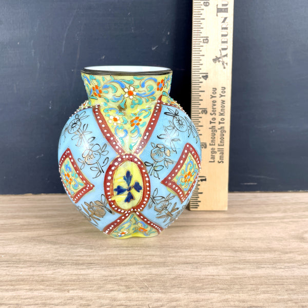 Painted glass bohemian vase - turn of the century antique - NextStage Vintage