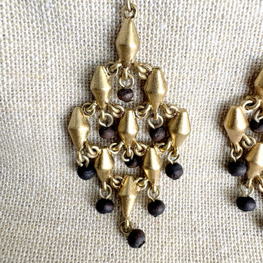 Boho Diamond Shape Woven Style Mixed Metal & Wood Bead Chandelier Dangle Earrings - NextStage Vintage