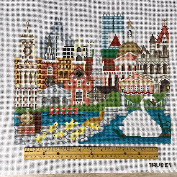 Trubey Boston Collage handpainted needlepoint canvas #TD-500 - NextStage Vintage