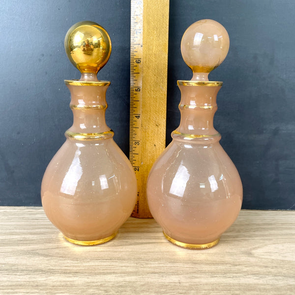 Peach with gold glass vanity boudoir bottles - vintage decor - NextStage Vintage