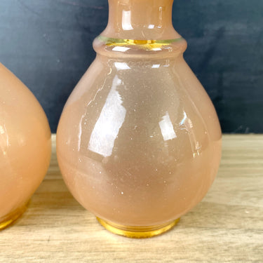 Peach with gold glass vanity boudoir bottles - vintage decor - NextStage Vintage