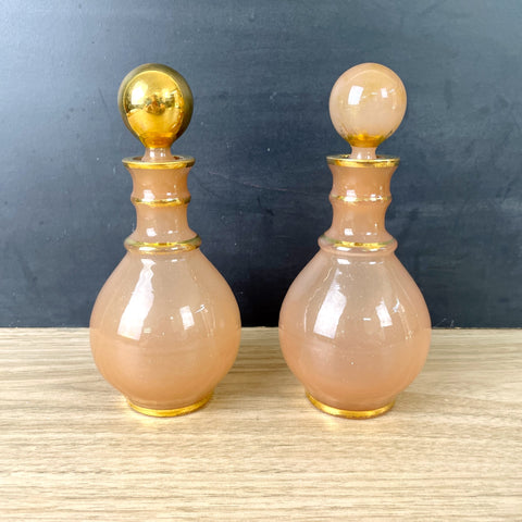 Peach with gold glass vanity boudoir bottles - vintage decor - NextStage Vintage