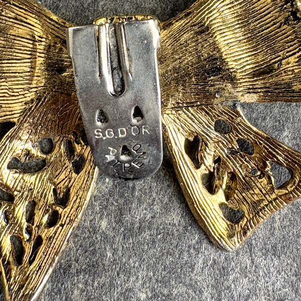 Goldtone bows S.G.D'or dress clips - vintage 60s jewelry
