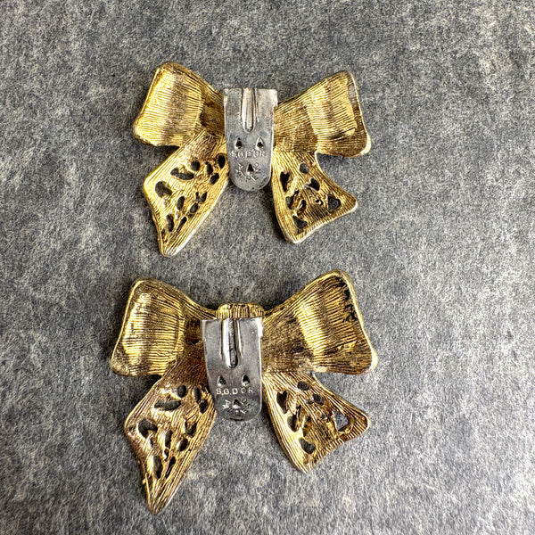Goldtone bows S.G.D'or dress clips - vintage 60s jewelry