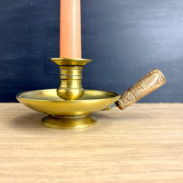 Brass chamberstick with bohemian pressed metal handle - boho décor - NextStage Vintage