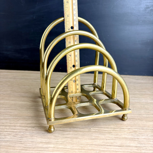 1970s brass letter organizer by Imperial Collection – vintage arched mail sorter, napkin holder, Taiwan R.O.C.