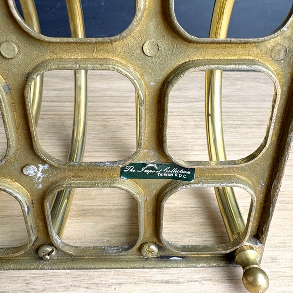 1970s brass letter organizer by Imperial Collection – vintage arched mail sorter, napkin holder, Taiwan R.O.C.
