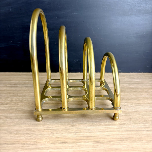 1970s brass letter organizer by Imperial Collection – vintage arched mail sorter, napkin holder, Taiwan R.O.C.
