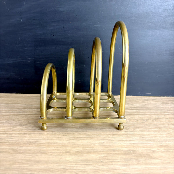 1970s brass letter organizer by Imperial Collection – vintage arched mail sorter, napkin holder, Taiwan R.O.C.