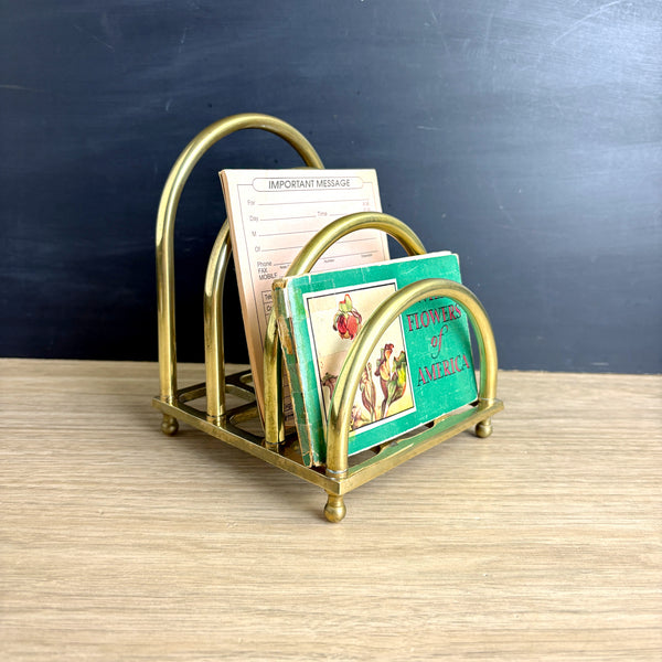 1970s brass letter organizer by Imperial Collection – vintage arched mail sorter, napkin holder, Taiwan R.O.C.
