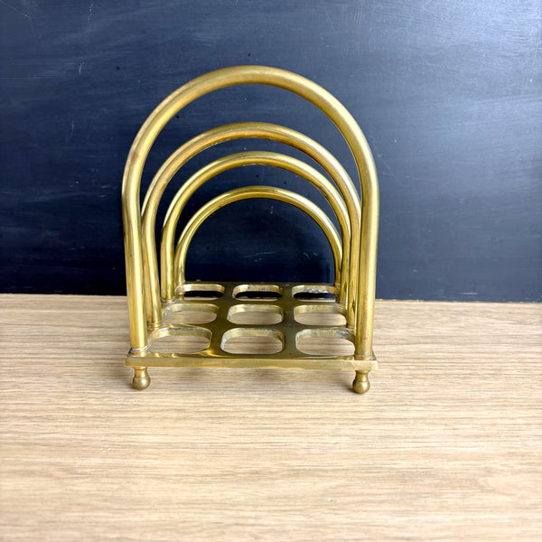 1970s brass letter organizer by Imperial Collection – vintage arched mail sorter, napkin holder, Taiwan R.O.C.
