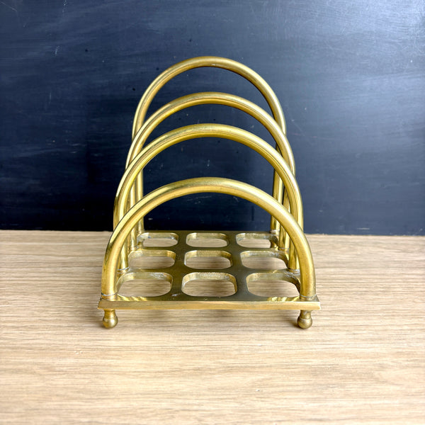 1970s brass letter organizer by Imperial Collection – vintage arched mail sorter, napkin holder, Taiwan R.O.C.