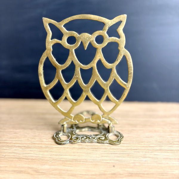 Owl brass folding bookend -  1970s vintage Lenwhile Ardalt