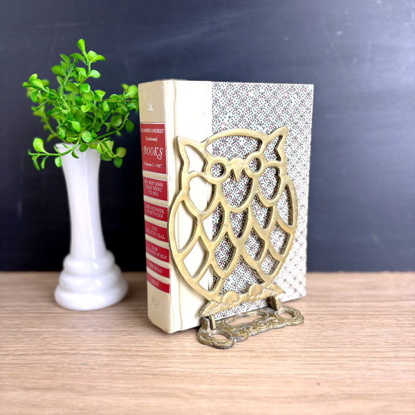 Owl brass folding bookend -  1970s vintage Lenwhile Ardalt