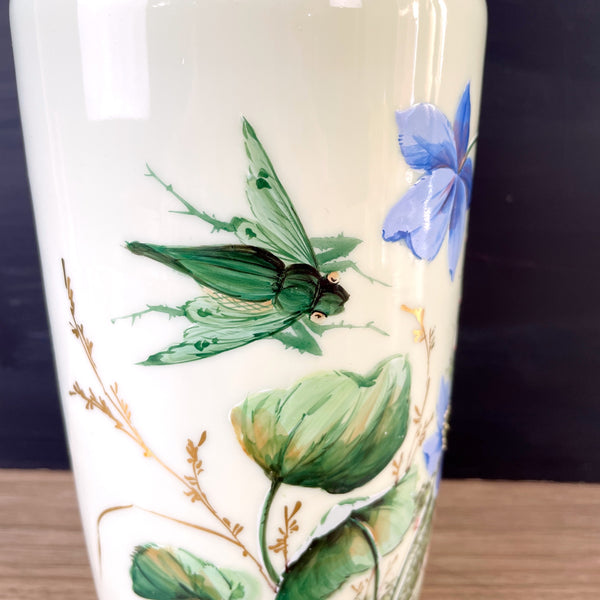 Floral opaline bristol glass vase - 1900s antique - NextStage Vintage