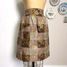 Vintage large handmade half apron - brown plaid gold leaves - retro hostess apron with pocket - NextStage Vintage