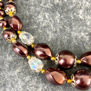 Brown beaded necklace with matching clip earrings - 1960s vintage - NextStage Vintage
