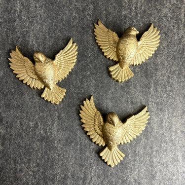 Vintage 1980s Burwood Gold Birds - Set of 3 -  Resin Wall Decor