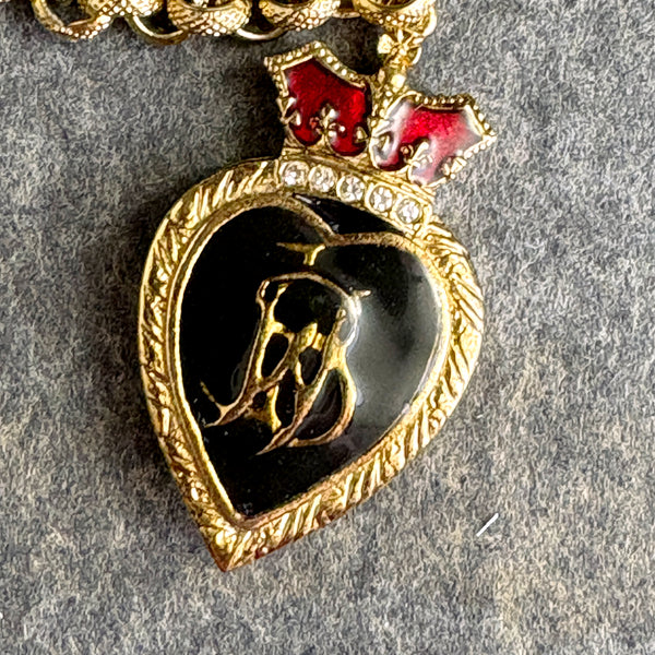 Double pendant, double chain heart crown necklace - Butler and Wilson? -1980s vintage