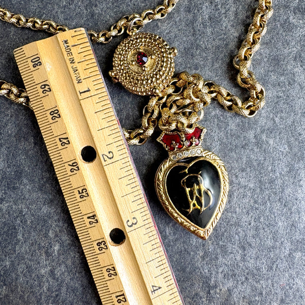 Double pendant, double chain heart crown necklace - Butler and Wilson? -1980s vintage