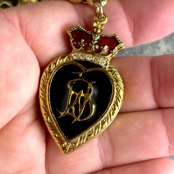 Double pendant, double chain heart crown necklace - Butler and Wilson? -1980s vintage