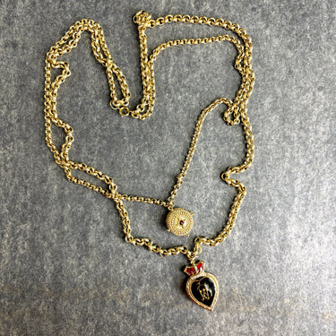 Double pendant, double chain heart crown necklace - Butler and Wilson? -1980s vintage - NextStage Vintage