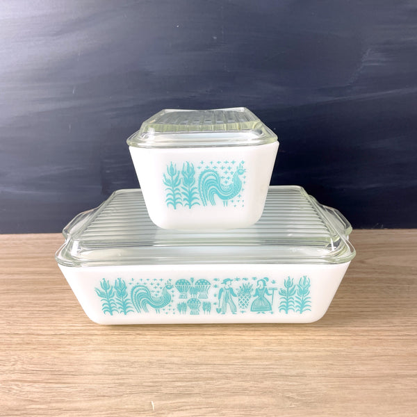 Pyrex Butterprint fridgies pair - 0502 and 0503 with covers - NextStage Vintage
