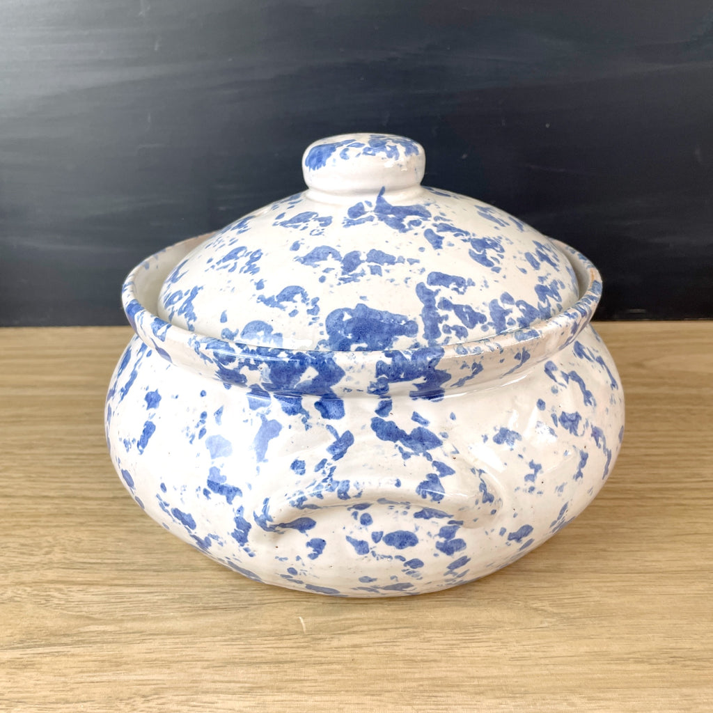 Bybee Pottery blue and white sponged bean pot | NextStage Vintage