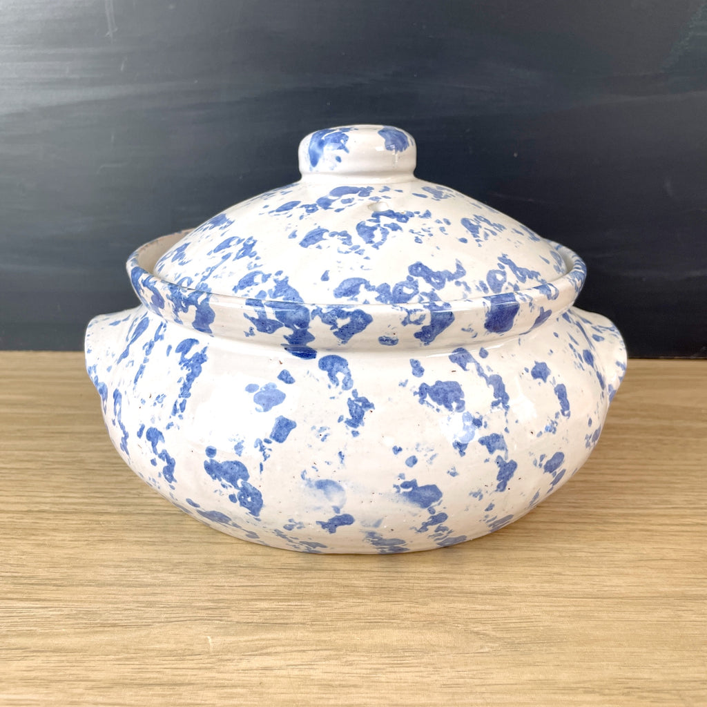 Bybee Pottery blue and white sponged bean pot | NextStage Vintage