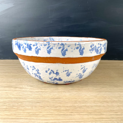 Bybee blue spongeware mixing bowl - vintage American pottery - NextStage Vintage
