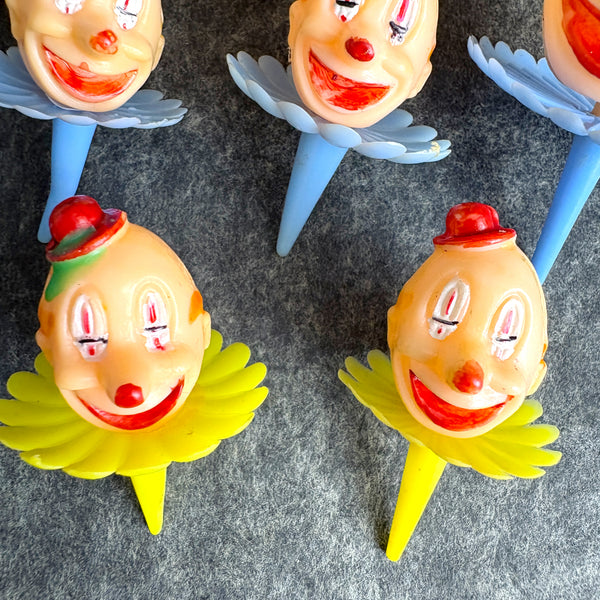 Vintage Cake decorating lot - picks toppers - clown birds trains deer - 17 pieces