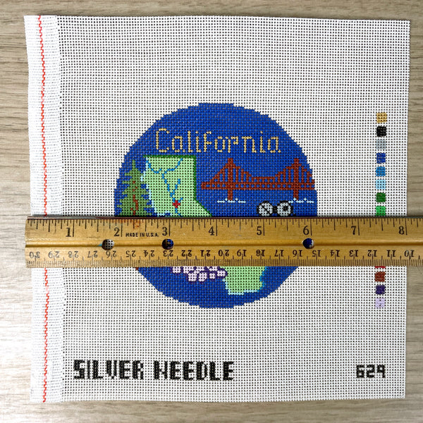 Silver Needle California travel round handpainted needlepoint canvas #629 - NextStage Vintage