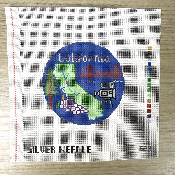 Silver Needle California travel round handpainted needlepoint canvas #629 - NextStage Vintage