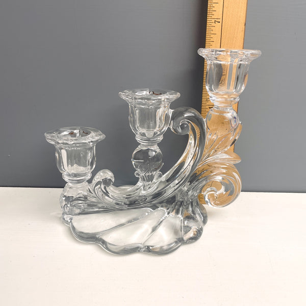Cambridge Glass Caprice triple candlestick - 1940s vintage - NextStage Vintage