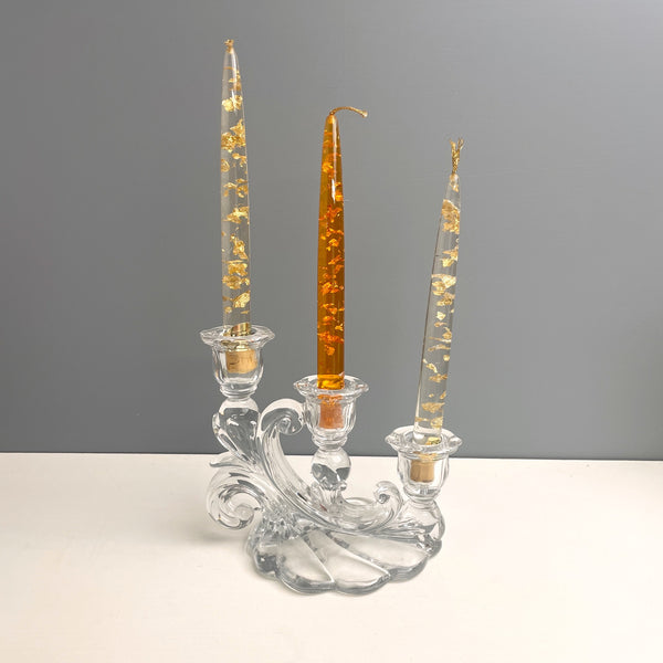 Cambridge Glass Caprice triple candlestick - 1940s vintage - NextStage Vintage