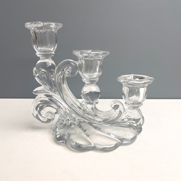 Cambridge Glass Caprice triple candlestick - 1940s vintage - NextStage Vintage