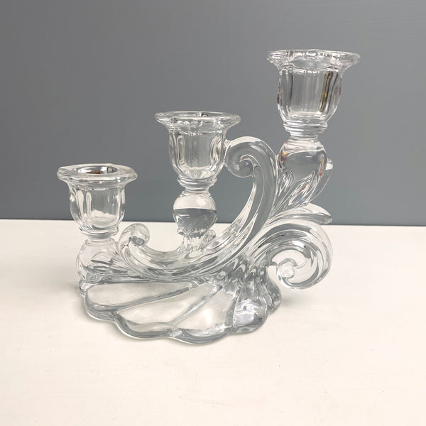 Cambridge Glass Caprice triple candlestick - 1940s vintage - NextStage Vintage