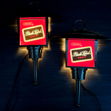 Vintage 1970s Carling Black Label beer wall lights – pair - works - retro bar decor - NextStage Vintage