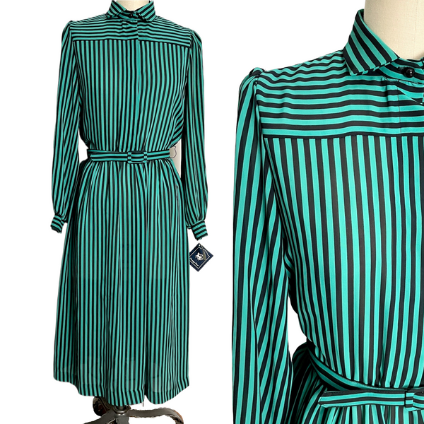 1990s jade and black striped dress by Sears Carriage Court - NWT - NextStage Vintage