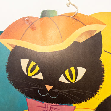 Vintage Halloween Die Cut Black Cat Jack O Lantern Witch Moon 16x13 Dennison