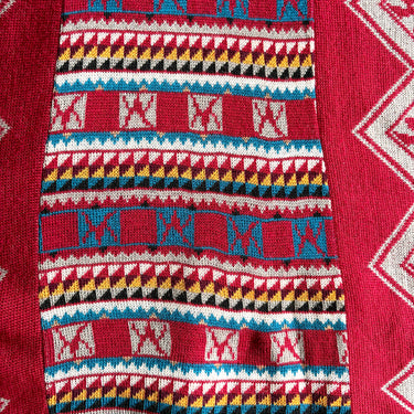 Catalina Jacquard Knit Tunic Southwest Pattern 1970s Vintage - Rust Turquoise Gold V-Neck Bell Sleeve Drawstring Hem - Size Medium - NextStage Vintage