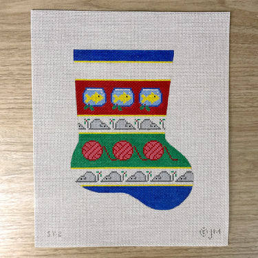 Judy Malahy mini cat stocking handpainted needlepoint canvas #ST-2 - NextStage Vintage
