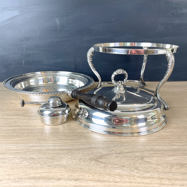 Claw footed vintage chafing dish with burner - vintage silverplate server - NextStage Vintage