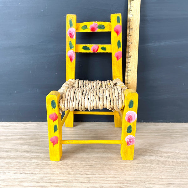 Rush seat doll chair - handpainted vintage - NextStage Vintage