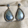 Sterling Silver Gray Chalcedony Dangle Earrings - Teardrop with Pavé Halo - NextStage Vintage