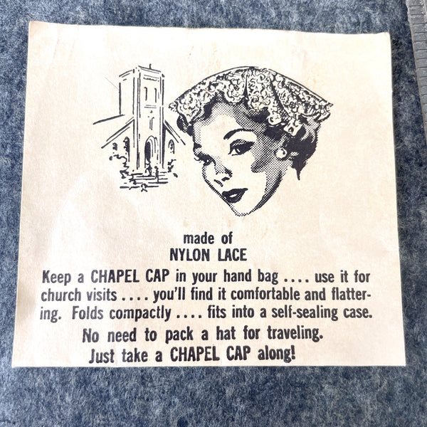 Chapel Cap lace kerchief in vinyl package - 1960s vintage - NextStage Vintage