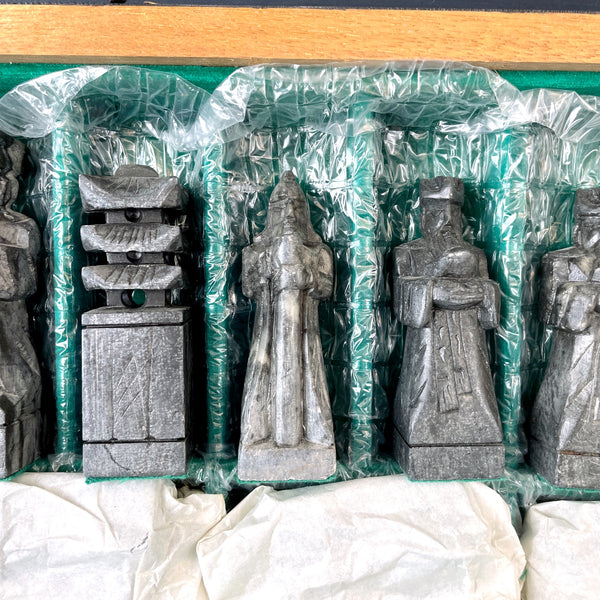 Korean inlaid wood chess set and stone pieces - vintage game set - NextStage Vintage